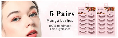 Manga Lashes 5 Pairs Anime Cosplay Faux Mink Lashes Korean Natural short Full Strip Lashes Clear Band Soft Eyelashes Extension