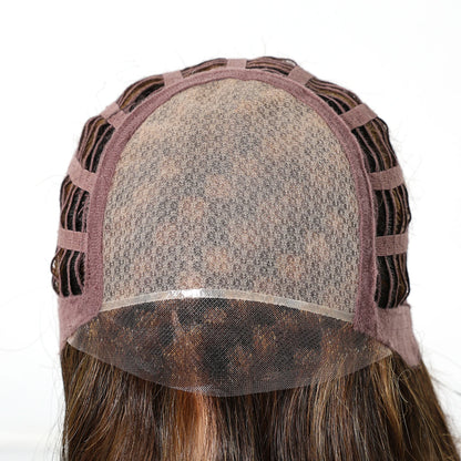 Long Wavy Curly Lace Front Synthetic Wigs for Women Brown With BLonde Highlights MONO Top Wigs Free Part Futura Wigs Glueless