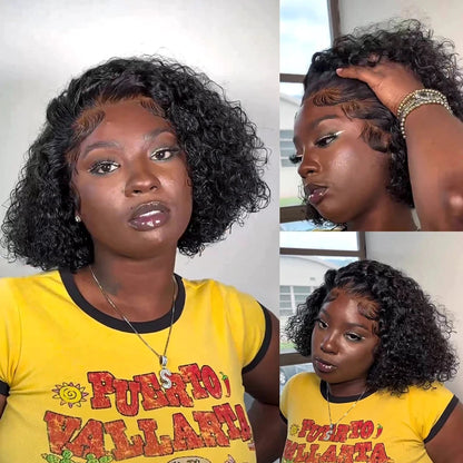 Brazilian Loose Deep Wave 13x4 Lace Frontal Wigs 200% Density Transparent Lace 4x4 Curly Short Bob Wig 100% Human Hair 14 Inch