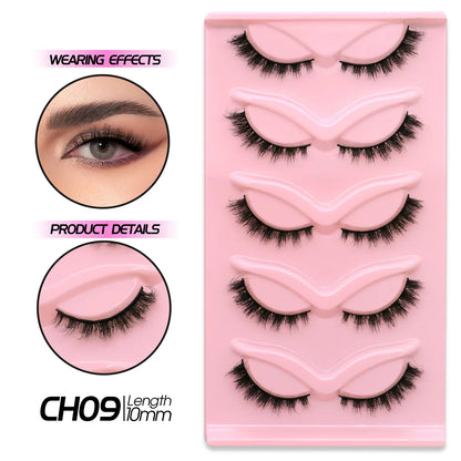 GROINNEYA Cat Eye Effect Natural 5/10 Pairs Elongated eye tail Lashes Look Soft Wispy Mink Eyelashes Full Strip Lashes Extension