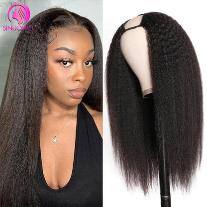Brazilian U V Part Wig 100% Human Hair No Leave Out Kinky Straight Wig For Women V Part No Glue Natural Color Human Hair Wig