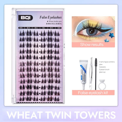 Cat Eye Individual Lashes Ultra-Large Wispy Thin Band Individual Cluster Lashes Kit for Self Application BQI Diy Lash Extensions