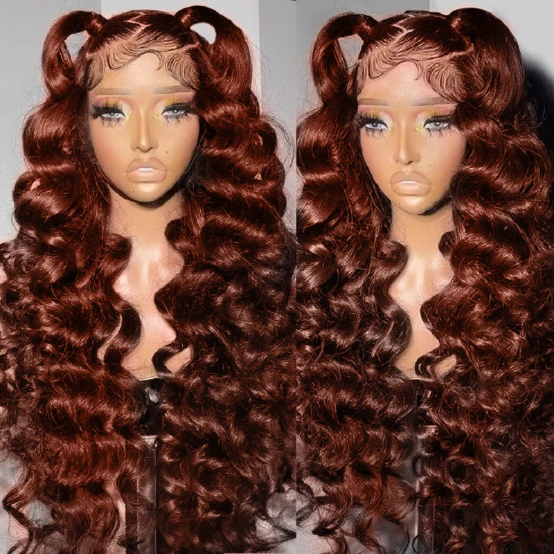 Reddish Brown Loose Deep Wave 13x6 Lace Front Human Hair Wig 30 Inch Brazilian Water Wave Wigs 13x4 HD Lace Frontal Wig