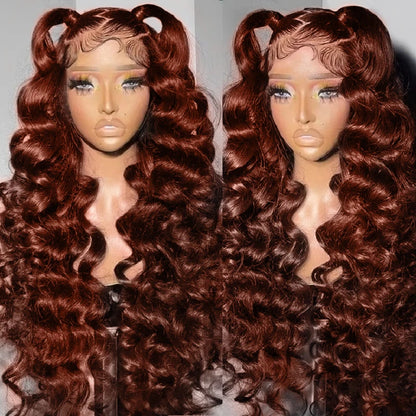 Reddish Brown Loose Deep Wave 13x6 Lace Front Human Hair Wig 30 Inch Brazilian Water Wave Wigs 13x4 HD Lace Frontal Wig