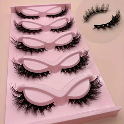 5pairs 3D Cat Eye Lashes Faux Eyelashes Natural Long Full Strip Lashes Winged End Eye Elongated Fake Lashes Soft Eyelashes