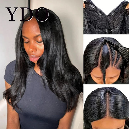 V Part Wig Human Hair Straight Glueless Wigs Ready To Go Upgrade U Part Human Hair Wig No Leave Out No Sew In Pre Plucked