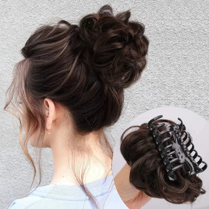 Messy Bun Hair Piece Claw Hair Bun Wig Clipped In Claw Hair Natural Wavy Curly Comb Synthetic Wig For Female