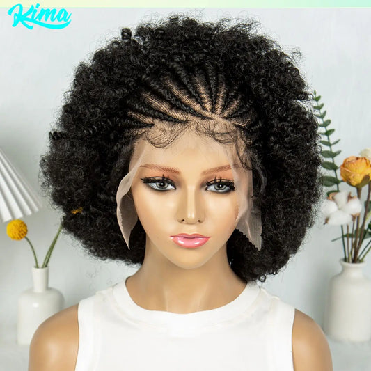 Afro Kinky Curly Braided Wigs With Baby Hair Synthetic Curly Braided Wig With Cornrow Braids Full Lace Braided Wigs for Women