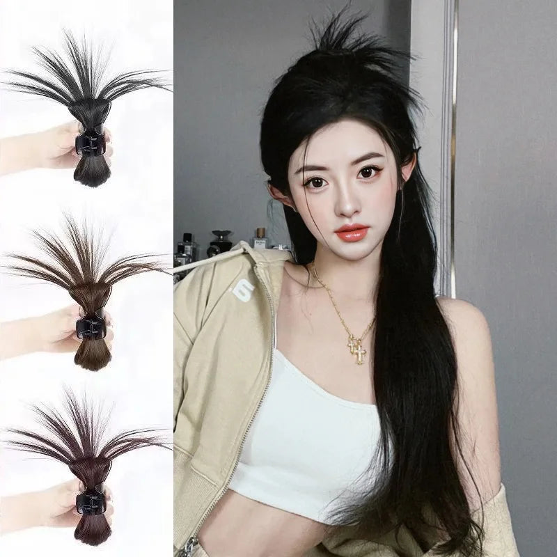 Women Half-tie Hair Claw Feather Shuttlecock Head Lazy Meatball Head Crab Clip Wig Catch Clip High Ponytail Hair Accessories