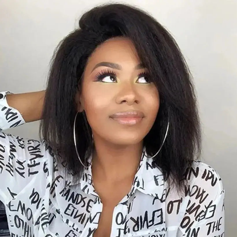 Kinky Straight 13x4 Lace Frontal Human Hair Wig For Women Brazilian Yaki Straight Short Bob Wig Human Hair Pre Plucked On Sale