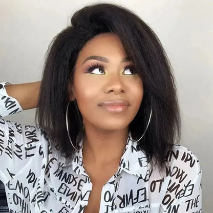 Kinky Straight 13x4 Lace Frontal Human Hair Wig For Women Brazilian Yaki Straight Short Bob Wig Human Hair Pre Plucked On Sale