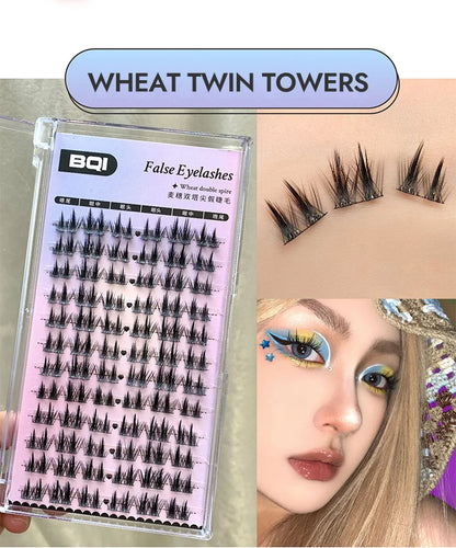 Cat Eye Individual Lashes Ultra-Large Wispy Thin Band Individual Cluster Lashes Kit for Self Application BQI Diy Lash Extensions