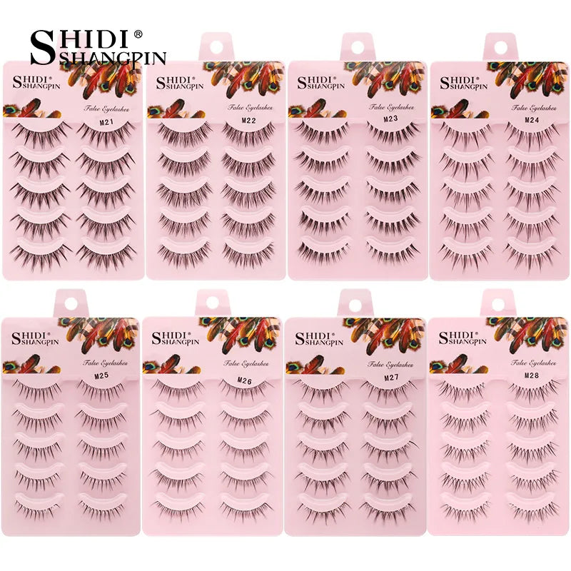 Manga Lashes 5 Pairs Anime Cosplay Faux Mink Lashes Korean Natural short Full Strip Lashes Clear Band Soft Eyelashes Extension