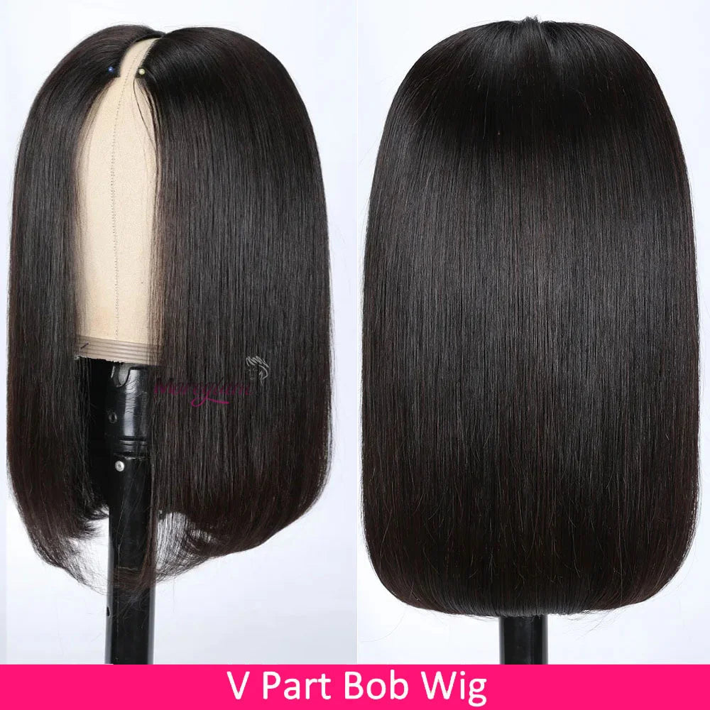 Straight Short Bob V Part Wigs Human Hair Bob Wig Short Straight V Part Bob Wig No Leave Out 180% human hair Wigs 100%U Part Wig