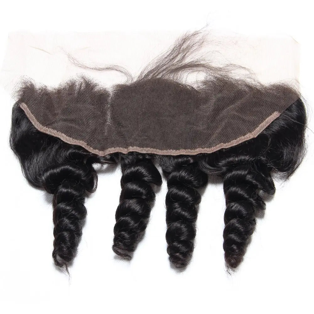 Loose Body Wave Bundles with Frontal Ear to Ear 13x4 Brazilian Human Hair 3 Bundles with 4x4 HD Transparent Lace Closure Natural