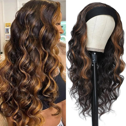 Long Wavy Headband Wig for Women Black Wigs with Brown Blonde Wigs Put On and Go Glueless Wig Long Synthetic Wig Party Daliy Use
