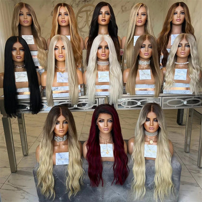 Lace Front Wig Long Wave Curly Women Wigs High Heat Protected Ombre Golden Blonde 13x4 Synthetic Wigs that look like human hair