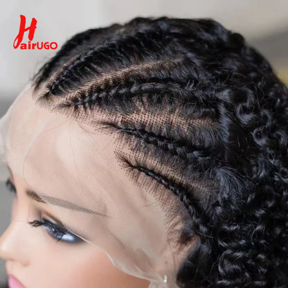 Braided Human Hair Wig 13x4 Lace Front Wigs Braided BOB Wigs For Women African Curly Human Hair Wigs Preplucked Transparent Lace