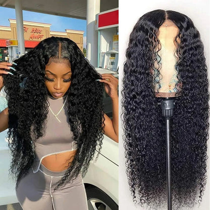 New Women's Synthetic Wig Fashionable Black Small Curly Water Ripple Corn Perm Center Parted Bangs Full Head Cover
