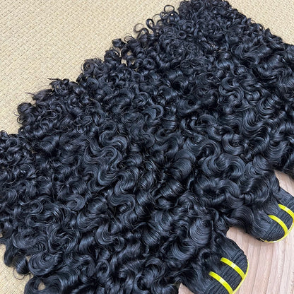 Burmese Curly Human Hair Bundles #1B Natural Color Wavy Raw Virgin Hair Weave Extensions Bouncy Curly 100% Human Hair For Women