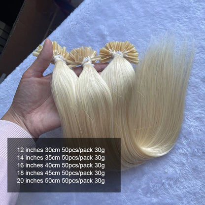 U Tip Hair Extensions Real Human Hair 12"-20" Color 60 Platinum Blonde Hair Extensions Keratin U Tip Hair Extensions 30G/50S