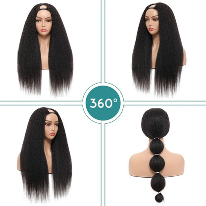 Synthetic U Part Wigs for Black Women Yaki Straight Wigs Natural Color Kinky Straight U-part wigs Hair Extension Clip