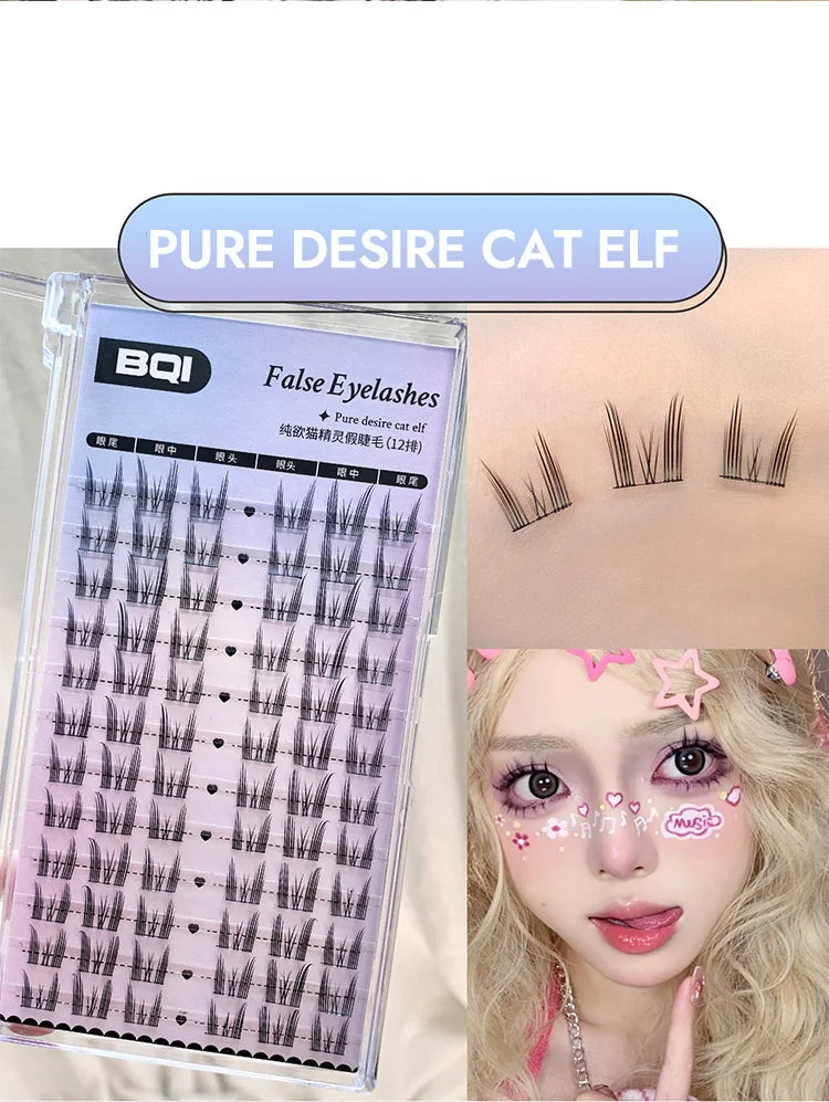 Cat Eye Individual Lashes Ultra-Large Wispy Thin Band Individual Cluster Lashes Kit for Self Application BQI Diy Lash Extensions