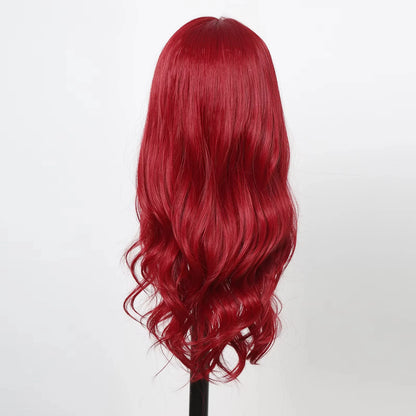 Fashion wine red Wave synthetic wig Long body wave red natural wig middle part of Cosplay Halloween smooth fiber wig for women