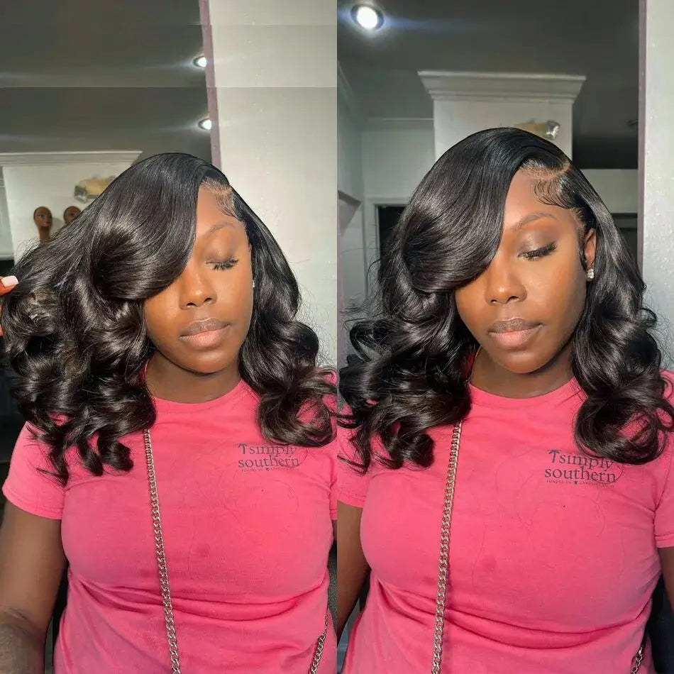 Malaysian Human Hair Wigs Loose Body Wave Bob Wig Pre plucked 13x4 HD Transparent Lace Front Short Bob Wig Natural Color Tissage