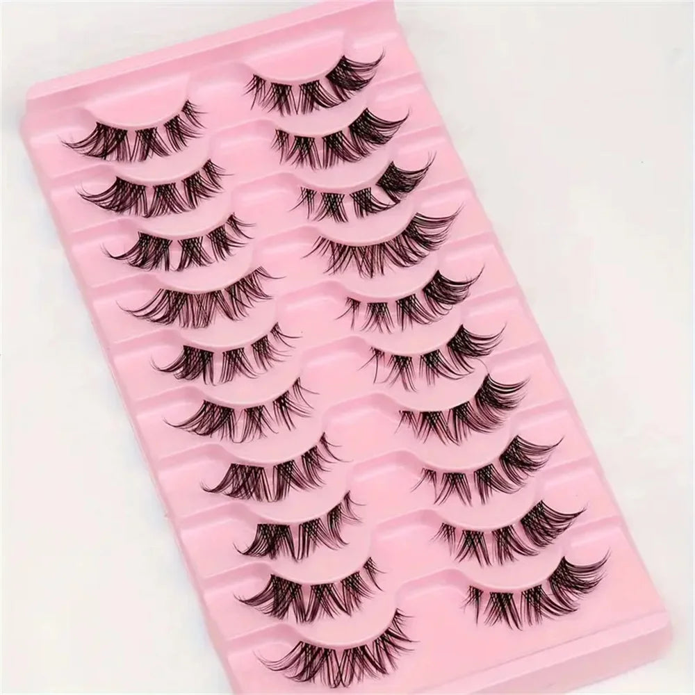 10 pairs Wispy Cluster Lashes for Natural Cat Eye Look - Short Anime Korean Makeup False Eyelashes