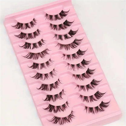 10 pairs Wispy Cluster Lashes for Natural Cat Eye Look - Short Anime Korean Makeup False Eyelashes