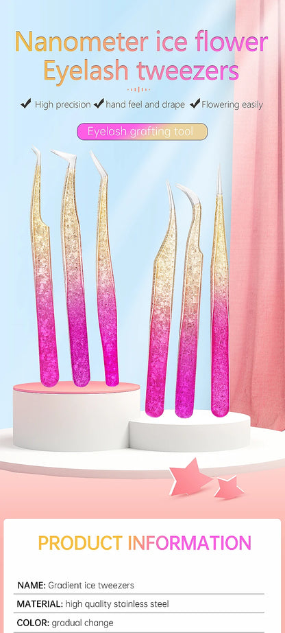 1 Pc Eyebrow Tweezers for Lashes Artists Ice Flower Anti-Static Stainless Steel Eyelash Extension Makeup Tweezer Tools