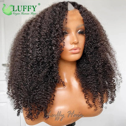 Afro Kinky Curly Human Hair Wigs 1x4 U V Part Wig Kinky Curly No Leave Out Brazilian Human Hair Wig For Black Women 200% Density