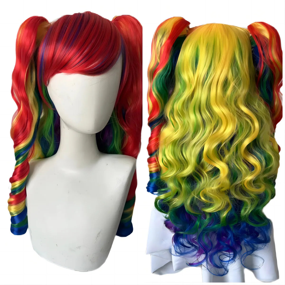 Synthetic Hair Wigs Cosplay Wig With Bangs Wavy Costume Wigs For Women Long Two Claw Clip Ponytail Wig Pink Red Blue Black White