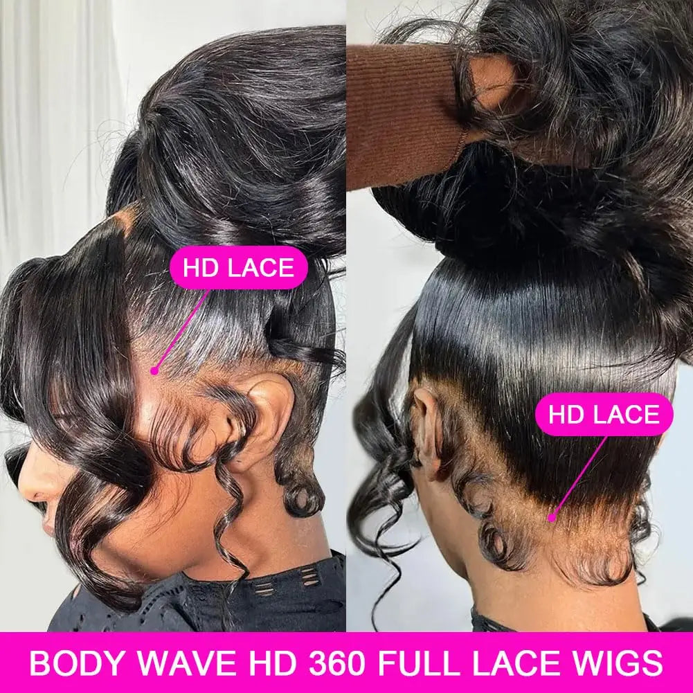 360 Full HD Lace Front Wig Body Wave Hair Wig with Baby Hair Pre-Plucked 100% Human Hair Wig Natural Black Color For Women