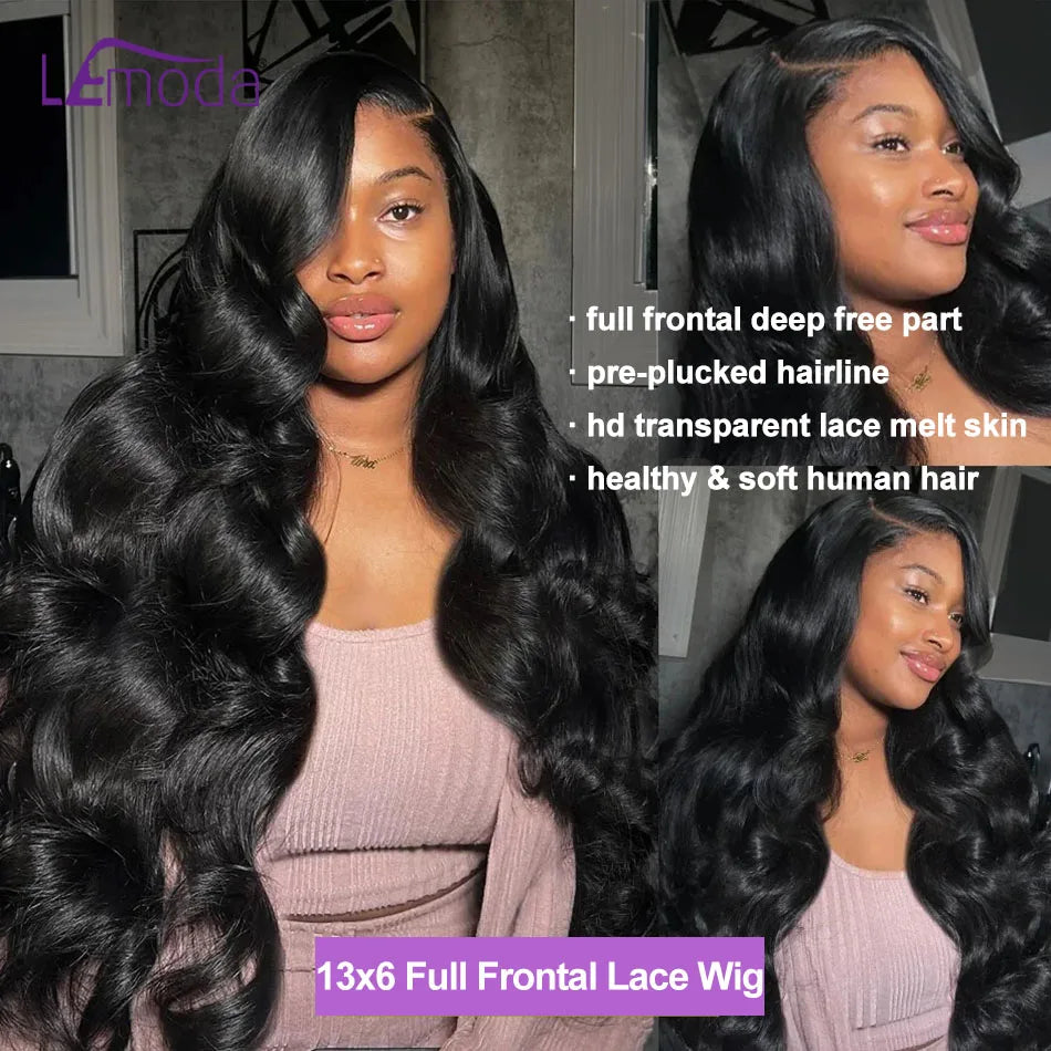 13x6 Lace Full Frontal Wigs Human Hair Body Wave 250% Density Brazilian Virgin Hair Preplucked Transparent Lace 13x4 Frontal Wig