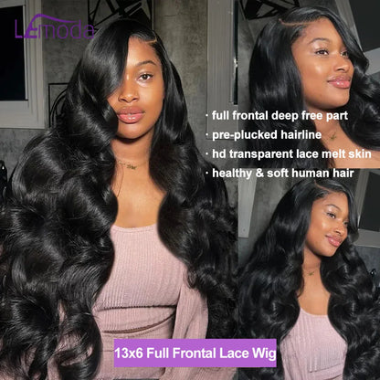 13x6 Lace Full Frontal Wigs Human Hair Body Wave 250% Density Brazilian Virgin Hair Preplucked Transparent Lace 13x4 Frontal Wig