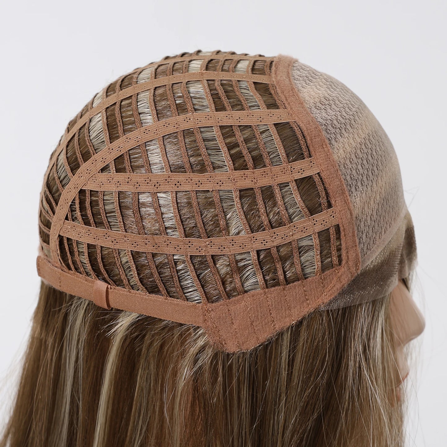 MONO Lace Frontal Synthetic Wigs Light Brown Blonde Hair Middle Length Straight Layered Wigs for White Women Daily 16inches Hair