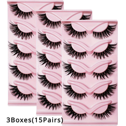 3Boxes(15Pairs) Cat Eye Lashes Fake Eyelashes Clear Band Lashes Natural Look Wispy False Eyelashes Full Strip Lashes
