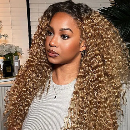 #1B27 Honey Blonde Bundles Deep Wave Hair Bundles Brazilian Hair Weave Human Hair Bundles Deep Wave Hair Bundles 3/4 Bundles
