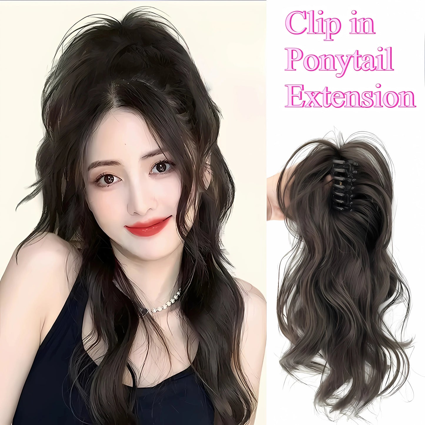 Ashely 14inch Waterfall Half A Ponytail Wig for Woman Clip-on High Ponytail Hair Clips Synthetic Wig High Quality Hair Extension