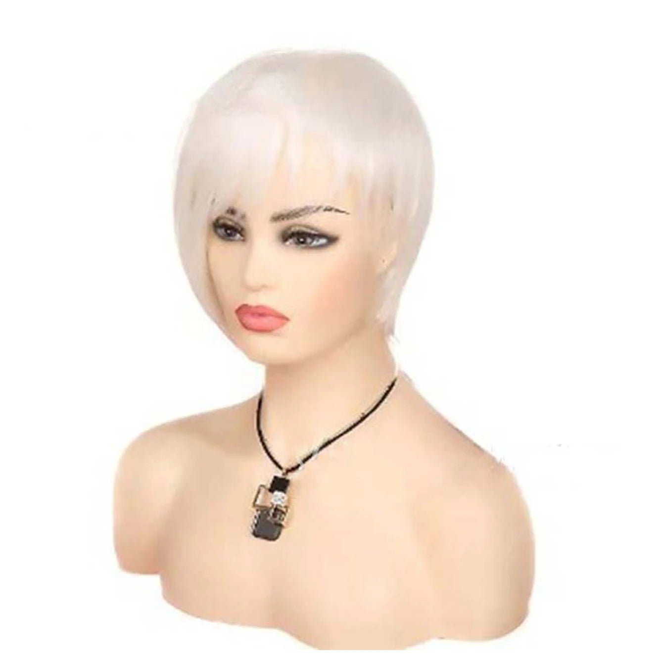 Synthetic Women Short Straight White Wig with Bangs Pixie Cut Hair Wigs Heat Resistant Cosplay Halloween Party Costume