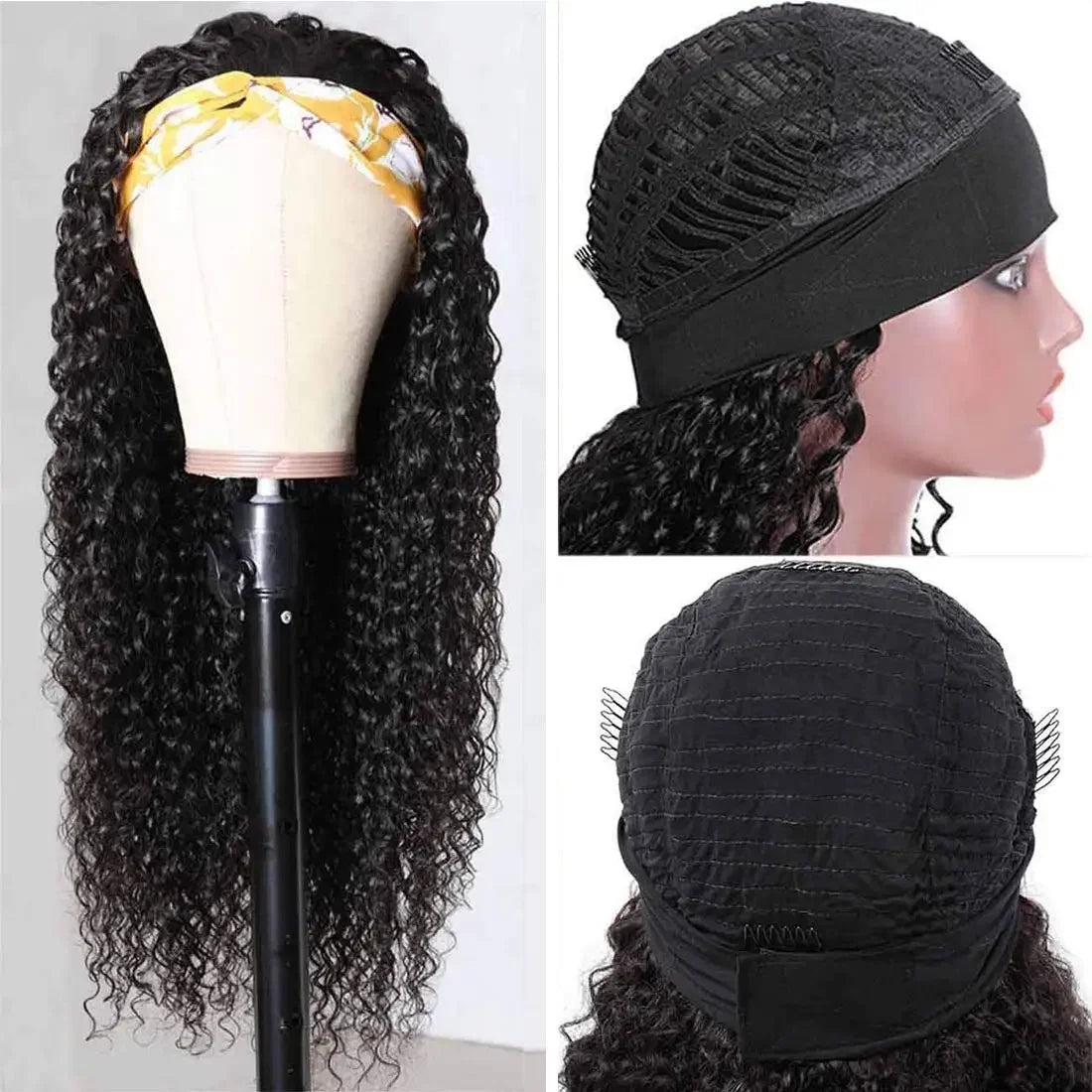 Headband Wig 100% Brazilian Human Hair Curly Wigs Easy To Install Water Wave Real Human Hair Wigs 180% Density