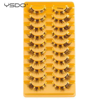YSDO Natural Long Eyelashes 10 Pairs Wispy Soft 3D Mink Lashes Reusable Cat Eye Lashes Makeup Eyelash Extension Faux Cils