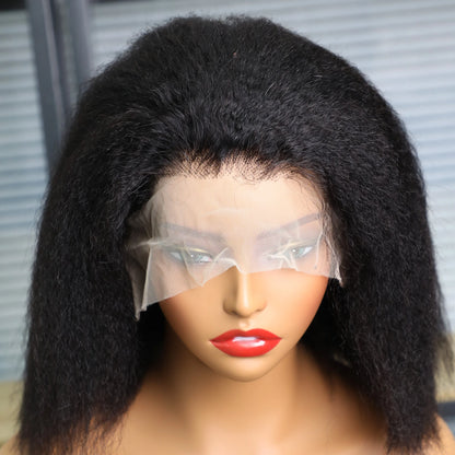Kinky Straight 13x4 Lace Frontal Human Hair Wig For Women Brazilian Yaki Straight Short Bob Wig Human Hair Pre Plucked On Sale