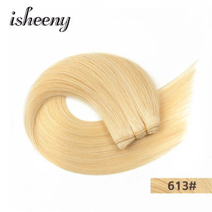 Straight Human Hair Weaves Brazilian Remy Human Hair Bundles Sew In Weft Extensions Straight Blonde 50g 12"-24" Natural Hair