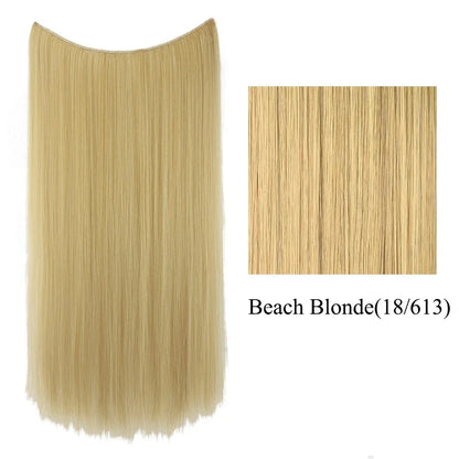 22'' 26'' Long Straight Blonde Synthetic Halo Hair Extensions Fish Line Invisible Hairpiece Extension Fake Hair for Girls