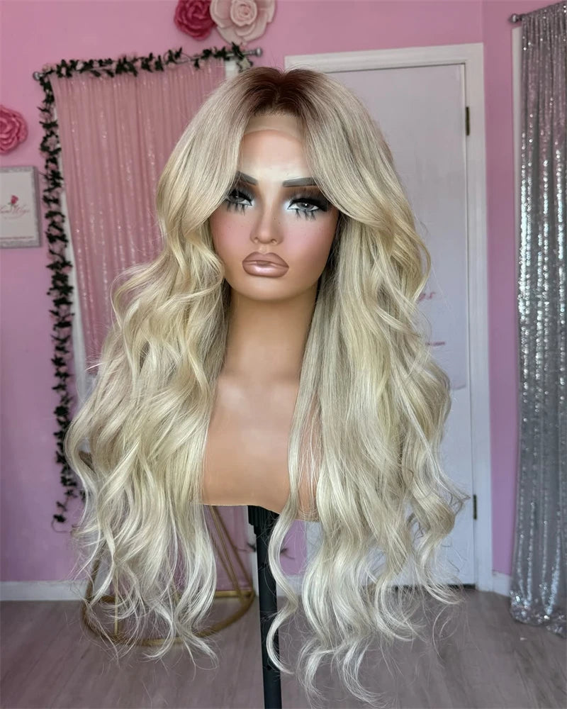 Lace Front Wig Long Wave Curly Women Wigs High Heat Protected Ombre Golden Blonde 13x4 Synthetic Wigs that look like human hair