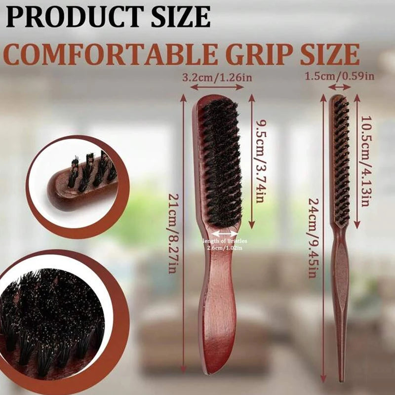Hair Brushes With Bristles2pcs, Hair BrushBristles With Wooden Handle, ProfessionalHair Brushes For Home And Salon