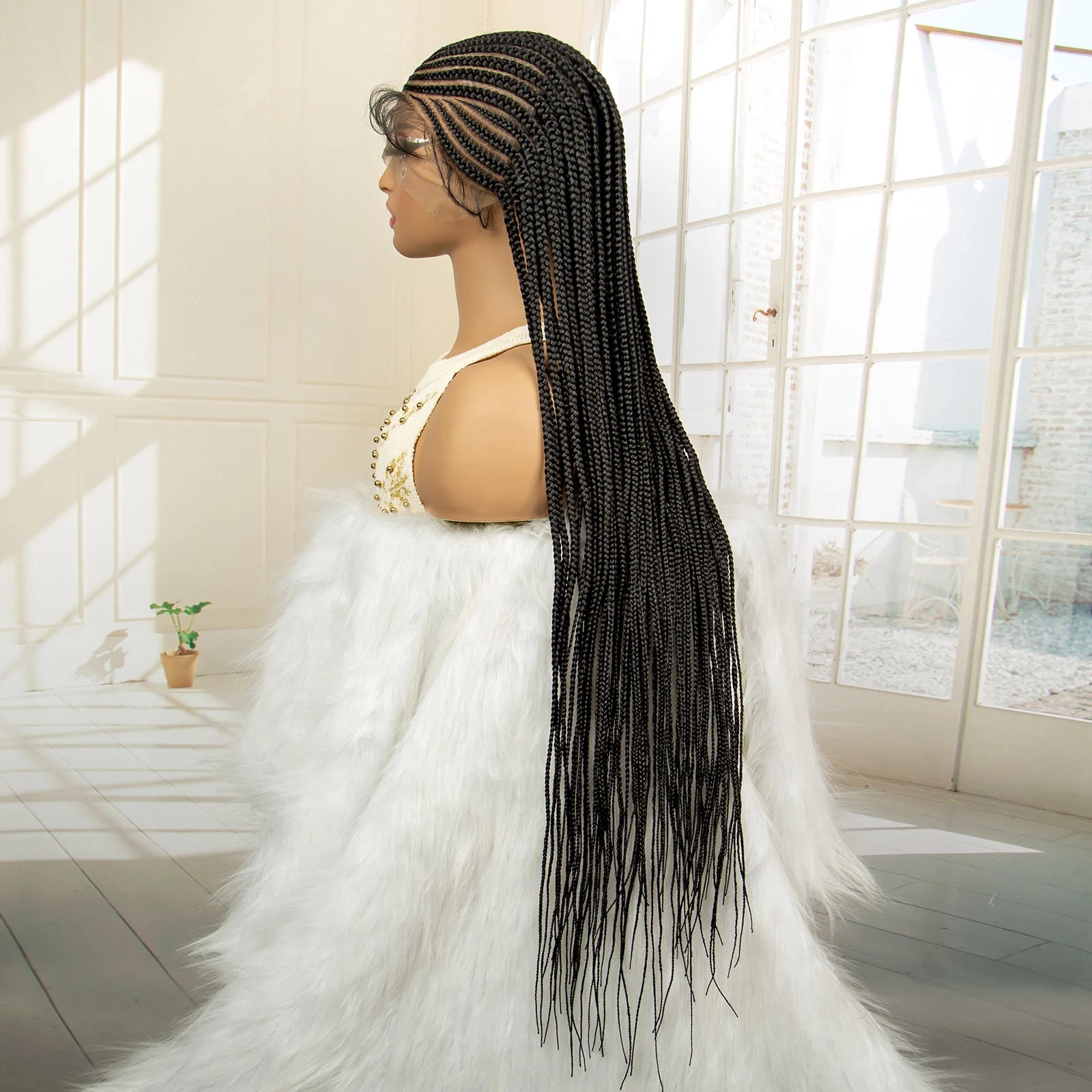 Full Lace Braided Wig Synthetic Braid Wigs Lace Frontal Wig with Baby Hair Box Braided Wig for Black Women Knotless Braid Wigs